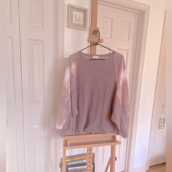 Pink Lily Tops - Pink Lily Balloon Sleeve Waffle Knit